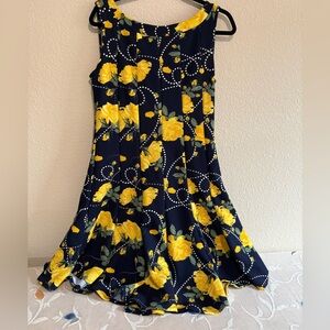 Haani Navy and Yellow Floral Midi Dress